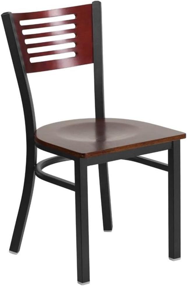 High Back Black Steel and Mahogany Wood Slat Side Chair