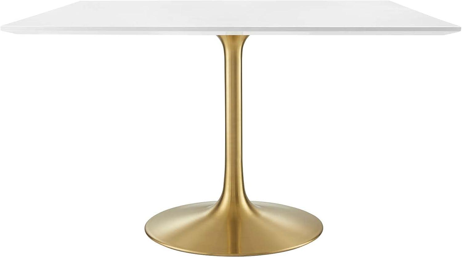 Modway Lippa 48" Square Wood Top Dining Table in Gold White