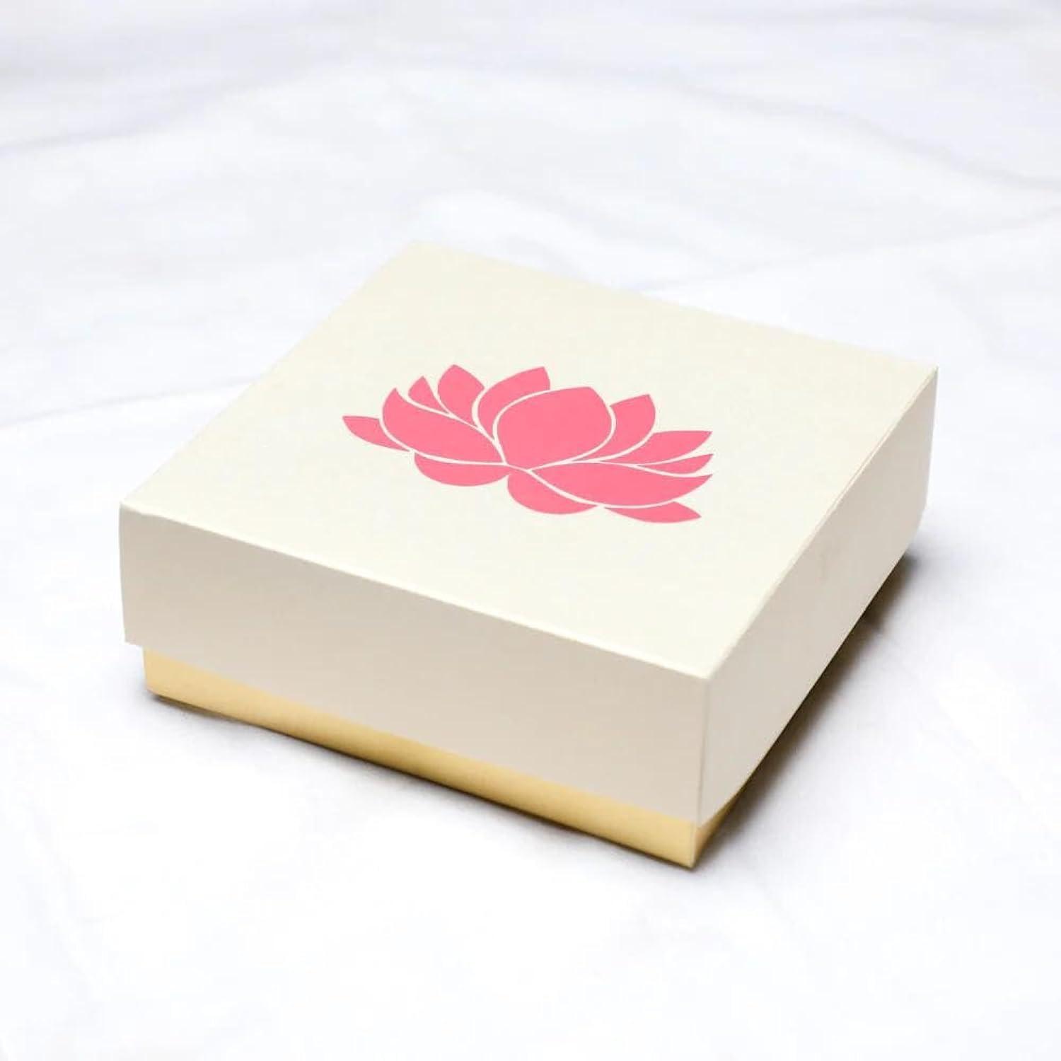 Handmade White and Pink Lotus Print Rectangular Paper Sweet Boxes