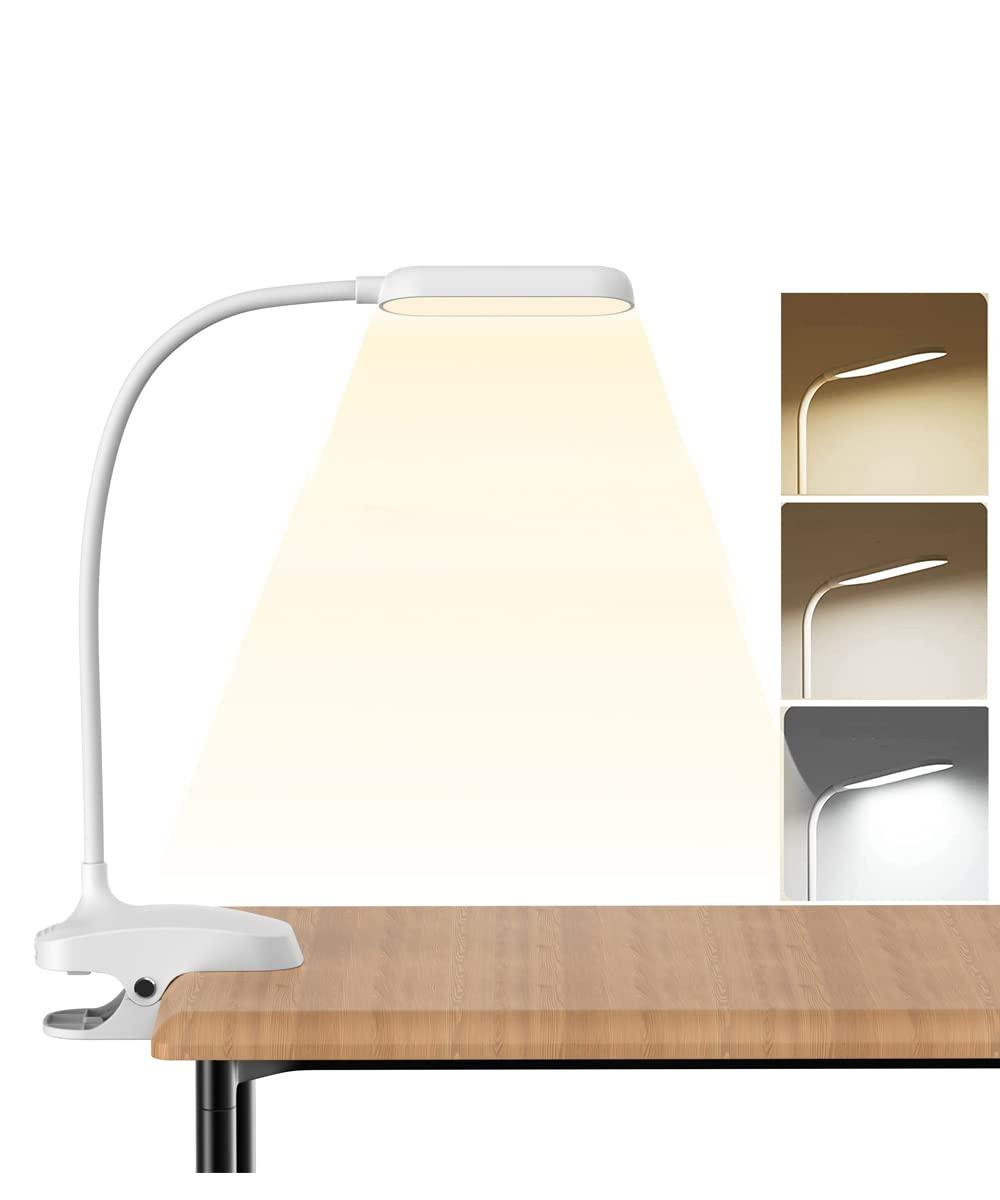 COLORLIFE Desk Lamp Clip On Light-7W 2600mAH Flexible Gooseneck Battery Operated Rechargeable Reading Lamp with Clamp & Stepless Brightness for Desk,Piano,Bed Headboard and Computers