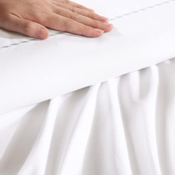 Queen Blue Organic Cotton Embroidered Percale Sheet Set