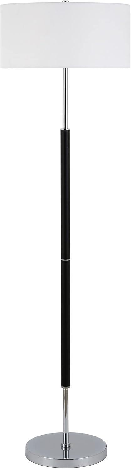 Evelyn&Zoe Simone 2-Light Floor Lamp with Fabric Shade, Cool Gray/Polished Nickel/White