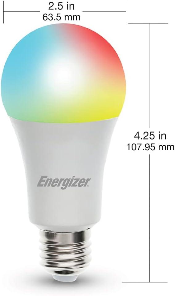Energizer Connect Smart A19 LED White & Multi-Color RGB Light Bulbs with Voice Control and Remote Access Through Your Smartphone | Compatible with Alexa and Google Assistant