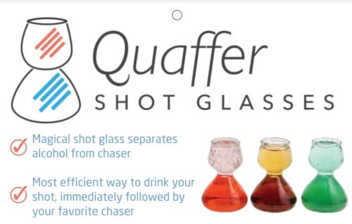 QUAFFER Double Bubble Layered Shot Glass Plus Recipe Card Glass Clear 1.25oz On Top, 2.25 oz On Bottom (Set of 4)