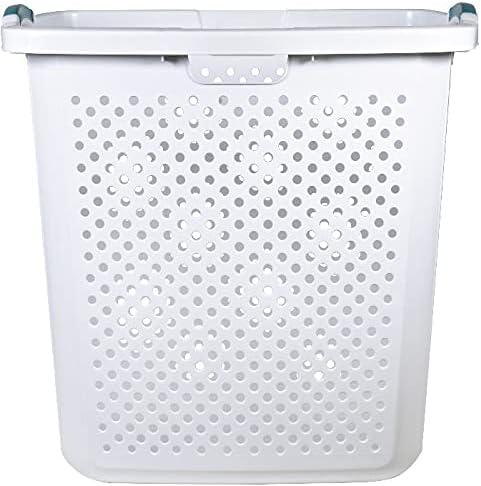 Home Logic 2.5 Bushel Extra Large Plastic Laundry Hamper, White, Adult / Tween
