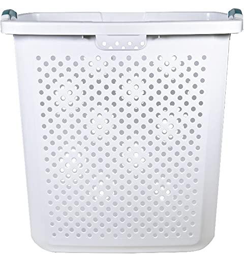 Home Logic 2.5 Bushel Extra Large Plastic Laundry Hamper, White, Adult / Tween