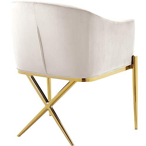 Elegant Cream Velvet Upholstered Arm Chair with Gold Metal Legs