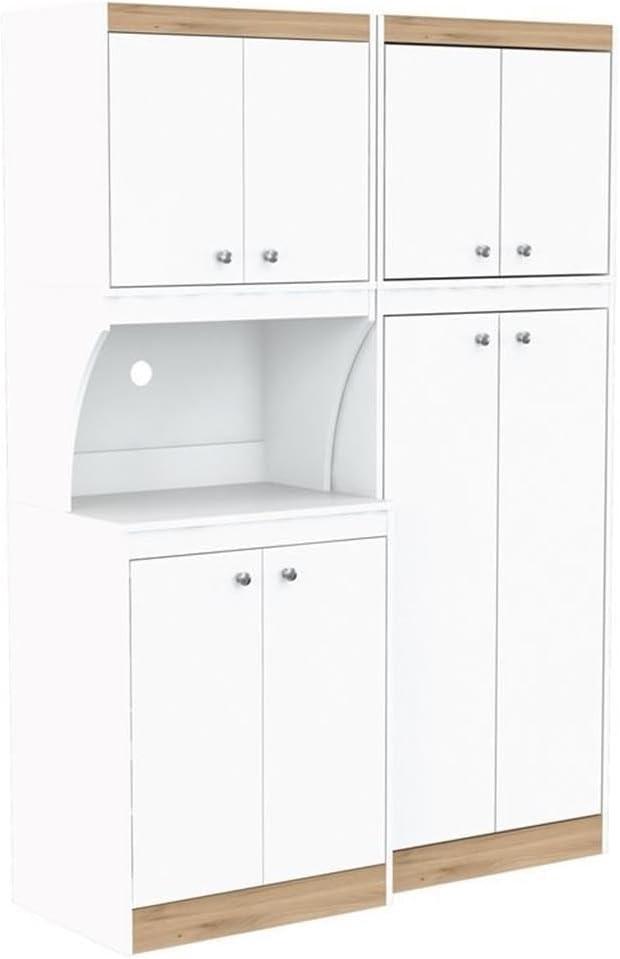 Inval Galley 2-Piece Microwave Kitchen Storage Cabinet 47"W, White and Oak