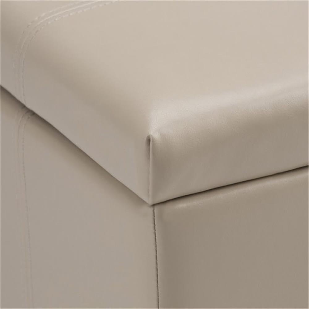 Simpli Home Dover Faux Leather Storage Bench in Cream