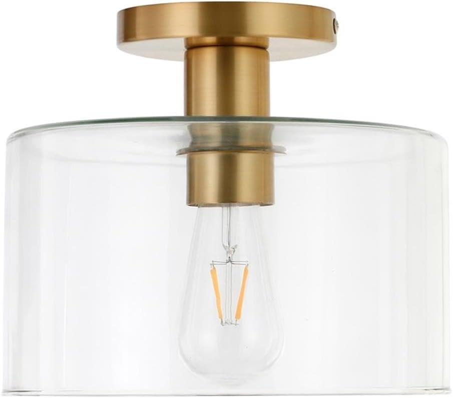 Henn&Hart 10" Brass Finish Metal/Glass Semi Flush Mount