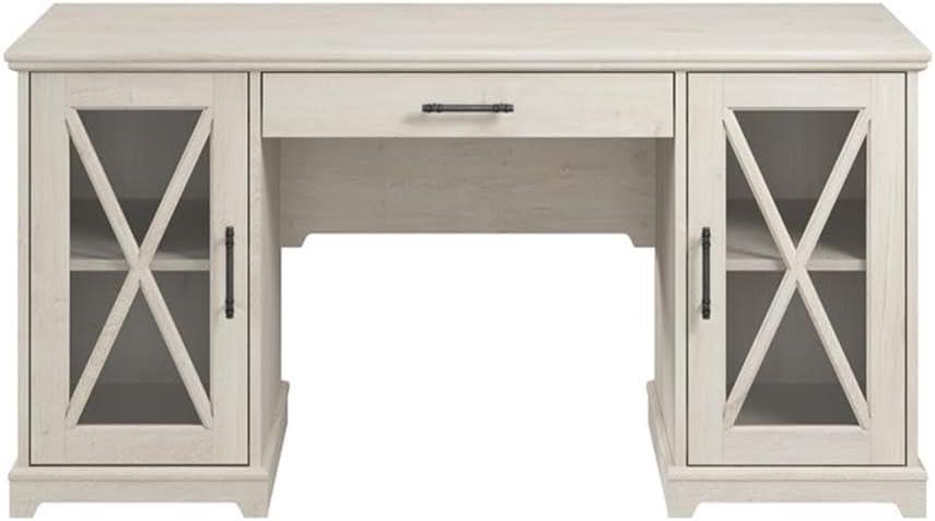 Bush Lennox Engineered Wood Desk with Keyboard Tray in Linen White Oak