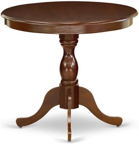 HomeStock Boldly Bohemian Round Wood Table Mahogany Color Table Top Surface And Asian Wood Round Dining Table Pedestal Legs Mahogany Finish