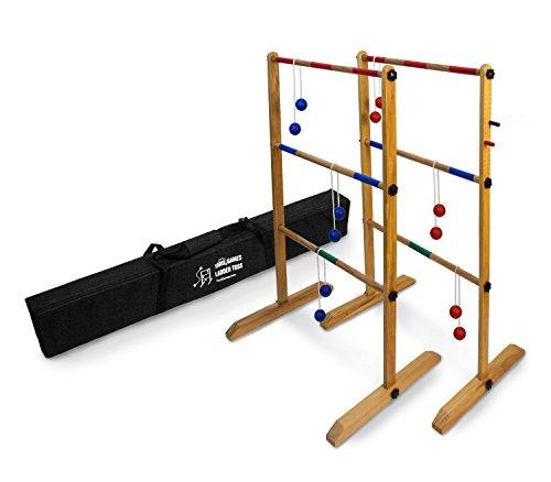 Double Wooden Ladder Toss Game Set with Nylon Case, Red/Blue