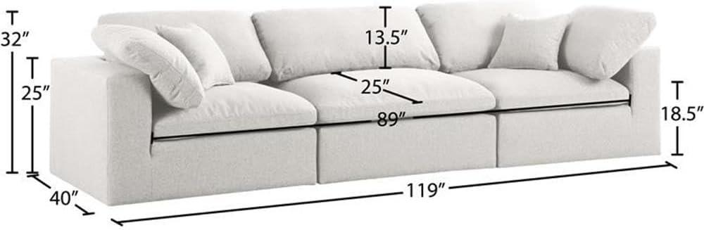 Meridian Furniture Serene Cream Durable Linen Fabric Deluxe Modular Sofa