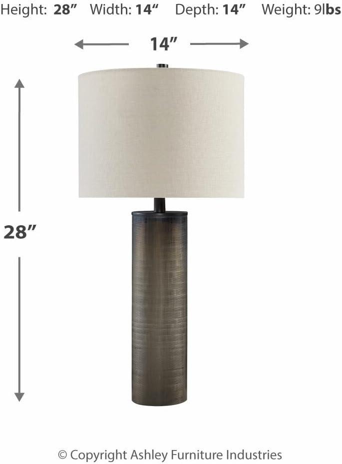 Signature Design by Ashley Dingerly Table Lamp Brown/Beige: Contemporary Geometric Drum Shade, Cotton/Polyester, 3-Way Switch