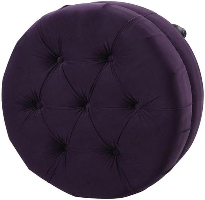 Dawn Tufted Round Ottoman Nailhead Accents Purple Velvet