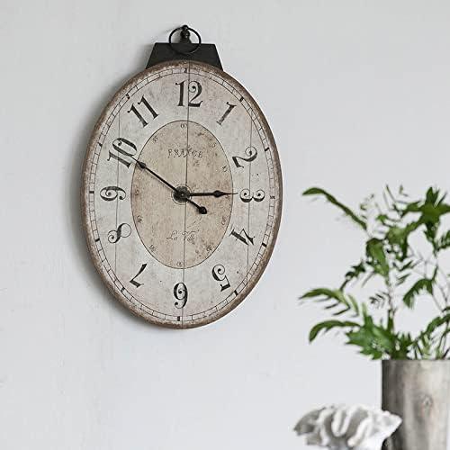 A&B Home Antique Lu Ville Wall Clock Wall Accent, Large Oval Wooden Wall Clocks for Living Room Decor, Rustic Farmhouse Wall Clock Battery Operated - 18x29 Ivory White