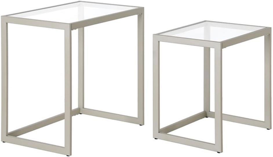 Evelyn&Zoe Rocco Rectangular Nested Side Table, Satin Nickel