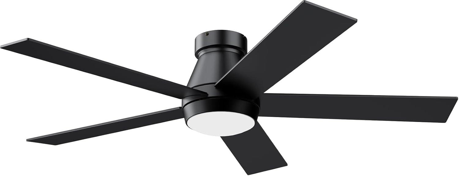 TCL 52" Ceiling Fan with Lights, Black Flush Mount Ceiling Fans with Remote Control, 6 Speeds DC Reversible, Dimmable, Noiseless, Low Profile Ceiling Fans for Bedroom