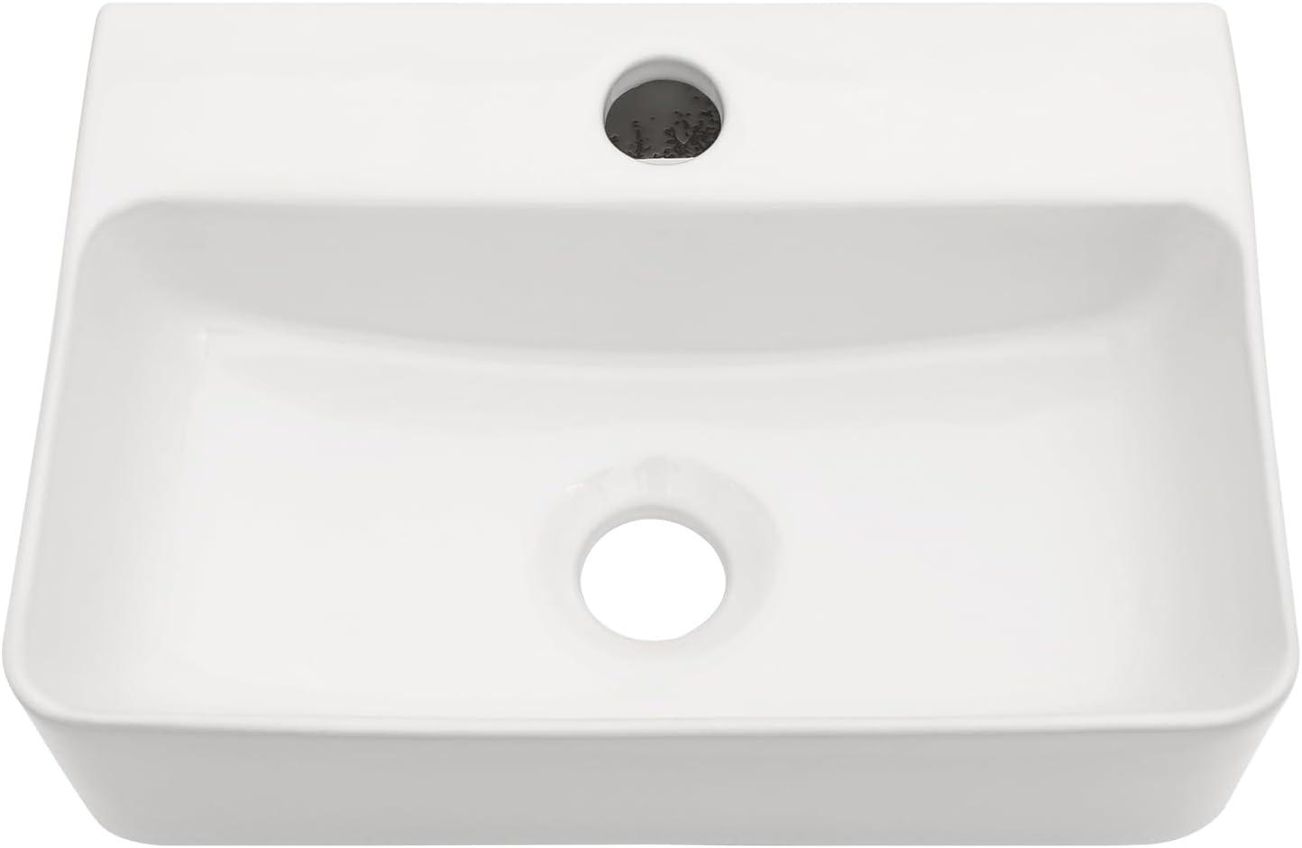 White Gloss Ceramic Rectangular Wall-Mount Bathroom Sink