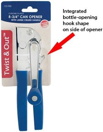 Winco Twist & Out Manual Can Opener with Crank Handle, Chrome Plated with blue Soft Grip Handles, 8.75?