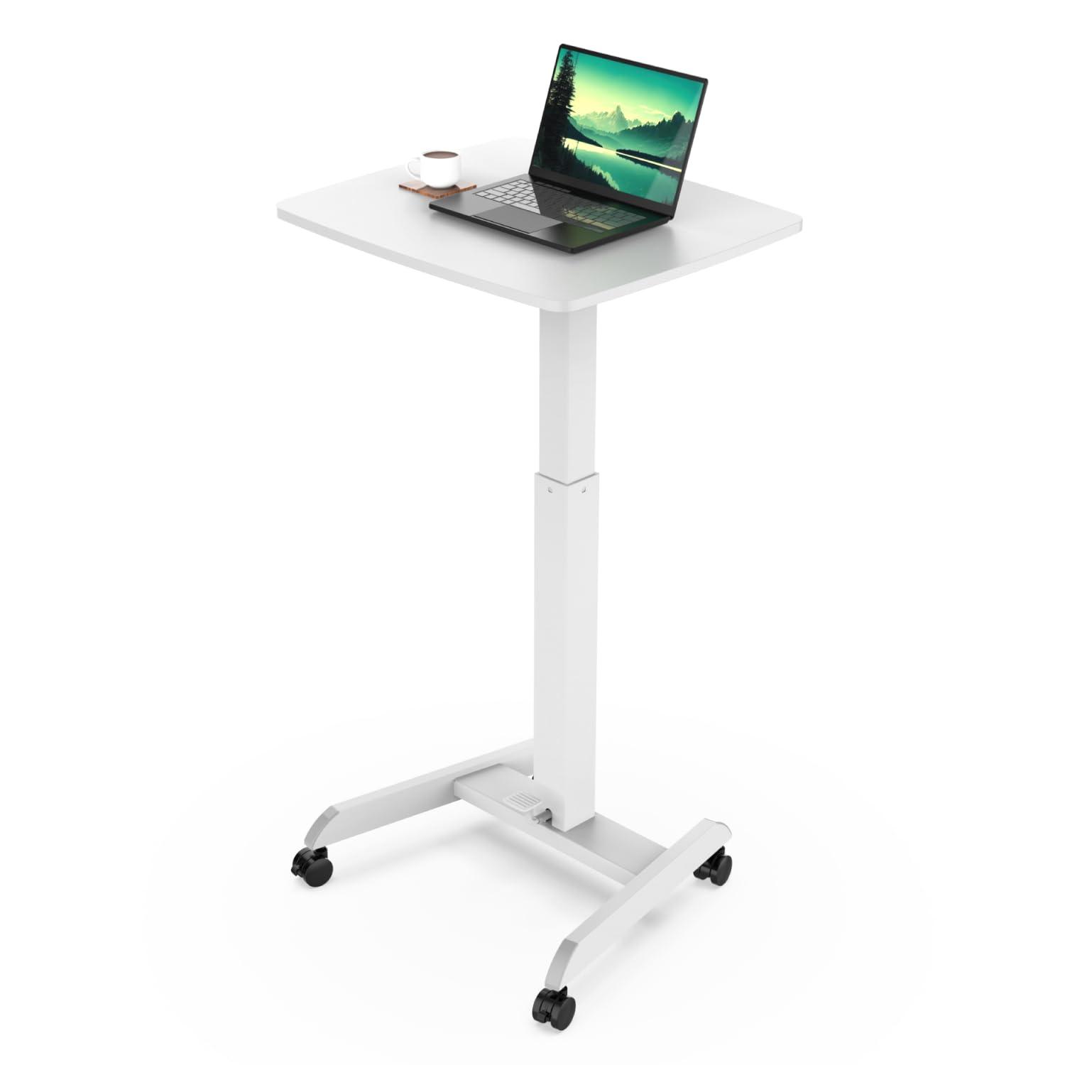 Mount-it Mount-It! Adjustable Rolling Laptop Desk w/ Wheels, Standing Mobile Workstation Cart w/ Spring Lift