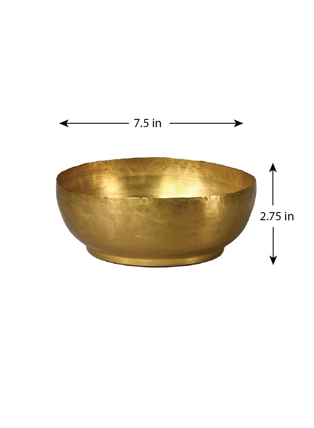 Serene Spaces Living Lightweight Antique Brass Decorative Bowl - Elegant Potpourri Catchall for Diwali Home Décor, Entryway and Dining Table, 2.75" Tall & 7.5" Diameter