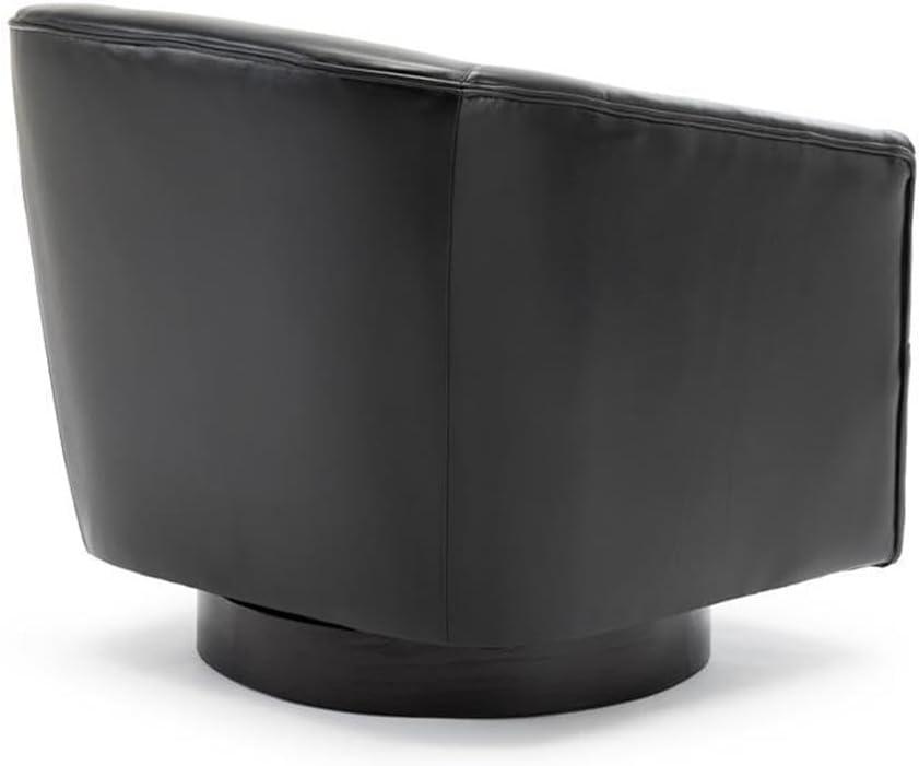 Comfort Pointe Gaven Wood Base Swivel Accent Chair Midnight Blue: Durable Faux Leather, 360° Swivel, No-Sag Springs