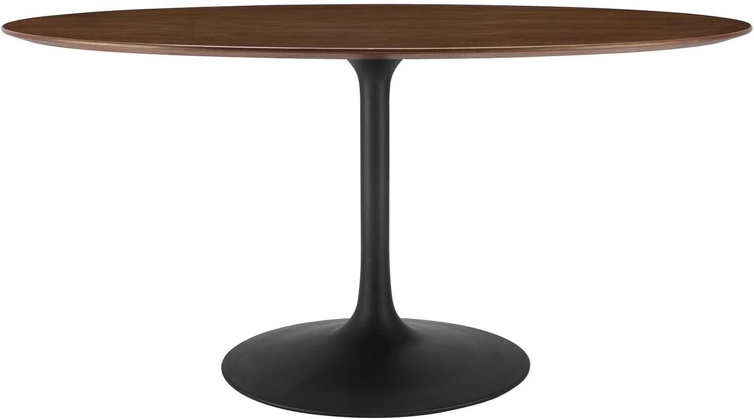 Modway Lippa 60" Oval Veneer and MDF Dining Table in Black/Walnut