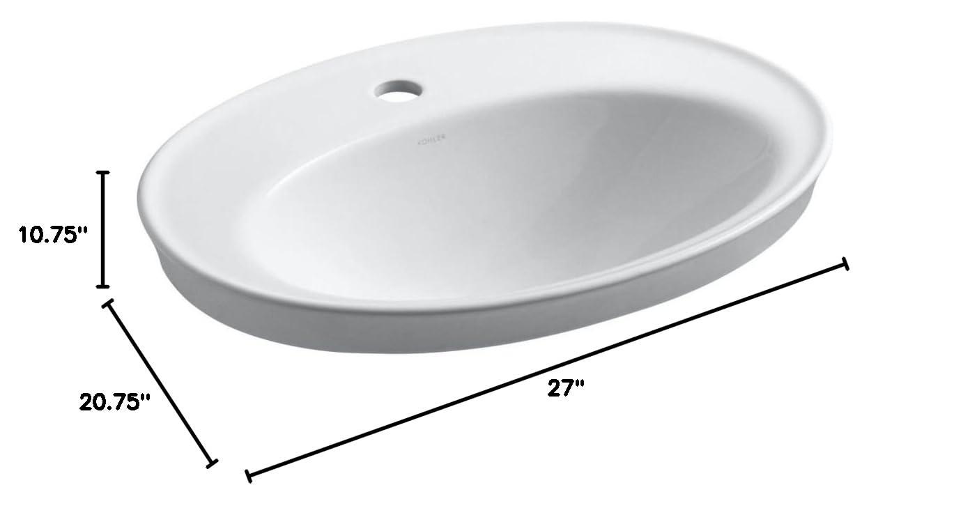 Serif® Ceramic Oval Drop-In Bathroom Sink with Overflow
