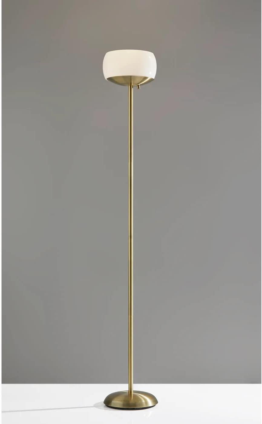 Jessica 300W Torchiere Antique Brass - Adesso: ETL Listed, Dimmable Glass Shade, Metal Body, No Tools Assembly