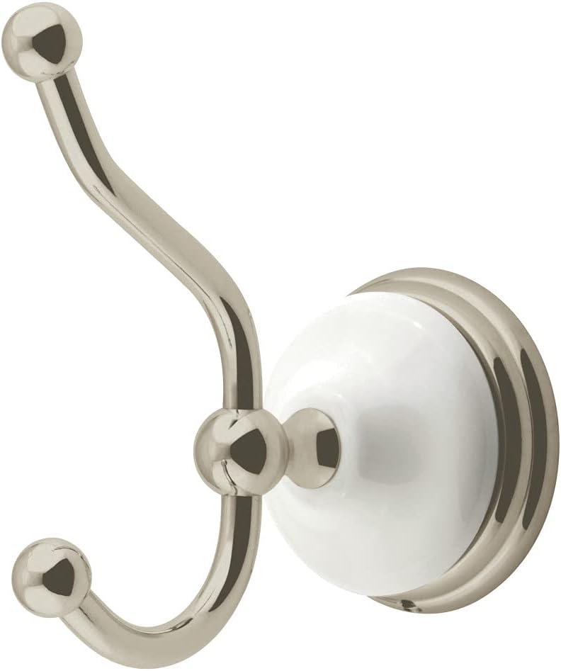 Victorian Satin Nickel Double Robe Hook with White Accents