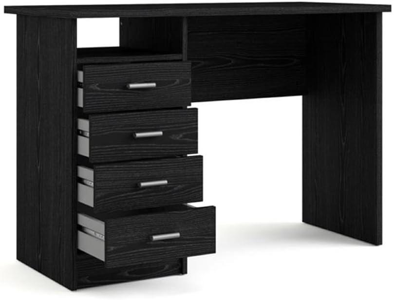 Tvilum Warner 4 Drawer Office Desk with 1 Shelf for Adults, Black Woodgrain