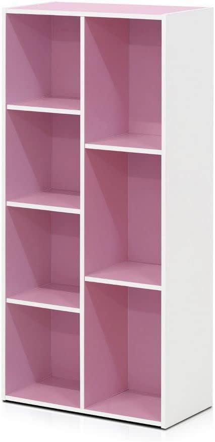 Chic White & Pink 7-Cube Freestanding Storage Shelf for Kids