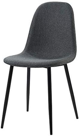 Teamson Home Minimalist Fabric Chair Seating Dark Grey Fabric Black Legs Set of 2 For Kitchen Dining Living Room Reading Bedroom Office