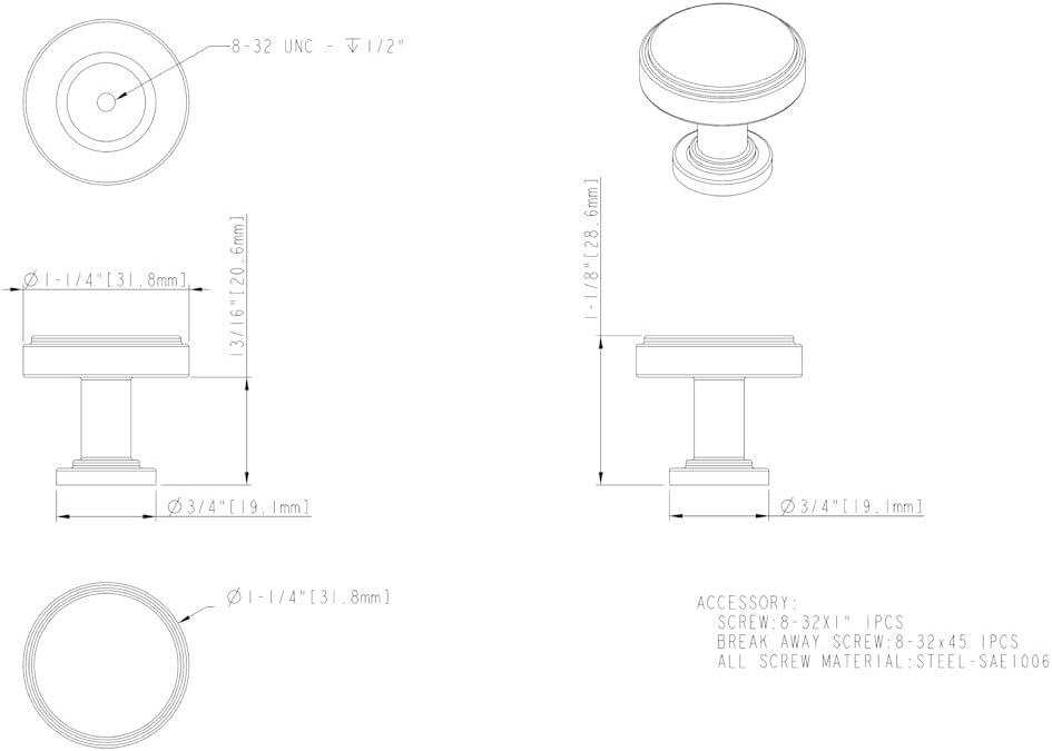 Matte Black Square Cabinet Knob with Mounting Hardware