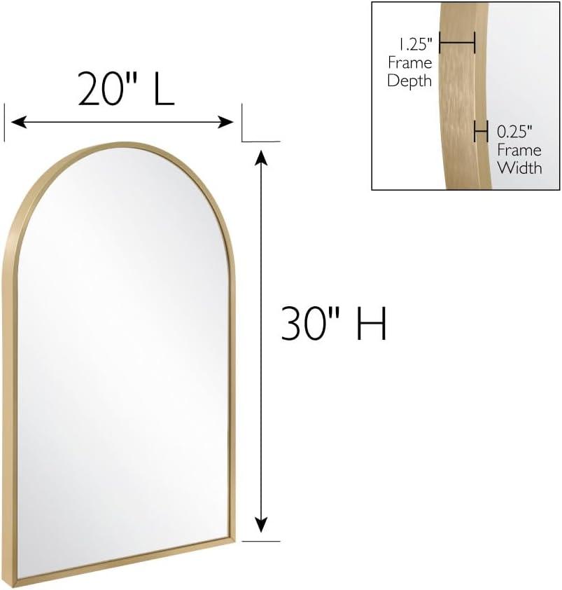 Maeve Arched Wall Accent Mirror – 30-Inch H X 20-Inch L, Modern Metal Framed – Living Room, Bedroom, Bathroom Vanity Mirror – Gold – Design House, 596528-GLD