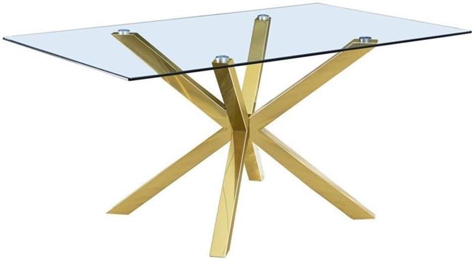 Elegant 63" Rectangular Clear Glass Dining Table with Gold Stainless Steel Base