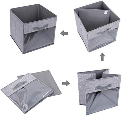 Storage Cubes, 6 Pack Cube Storage Bin, Foldable Storage Cubes With Window, Closet Storage Bins With Handle,Storage Cubes For Clothes, Toys, Books (Grey)