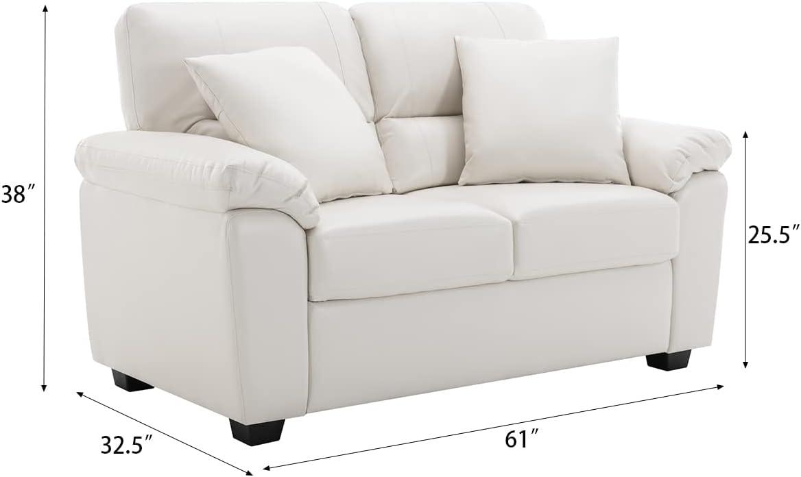 6 seater  Living Room Sofa Loveseat Set Comfortable Faux Leather Couch with Pillows White-Morden Fort