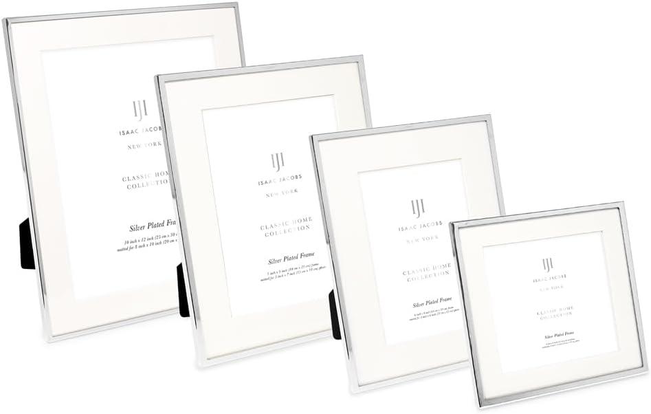 Isaac Jacobs 6x8 Matted 4x6 Silver Metal Picture Frame, Classic Metal Photo Frame Made For Tabletop & Hanging Display, Home and Office Dcor, Photo Gallery and Wall Art
