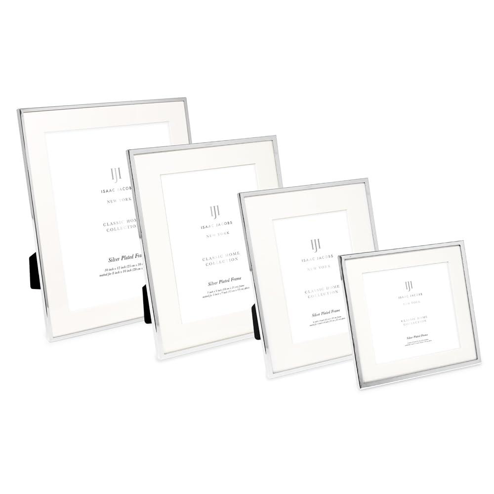 Isaac Jacobs 6x8 Matted 4x6 Silver Metal Picture Frame, Classic Metal Photo Frame Made For Tabletop & Hanging Display, Home and Office Dcor, Photo Gallery and Wall Art