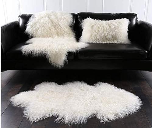 Genuine Mongolian Tibetan Lamb Sheepskin Wool Area Rug Real Carpet Curled Fur Pelt Throw Soft Plush Home Decorative 2ft x 3.4-3.6Ft