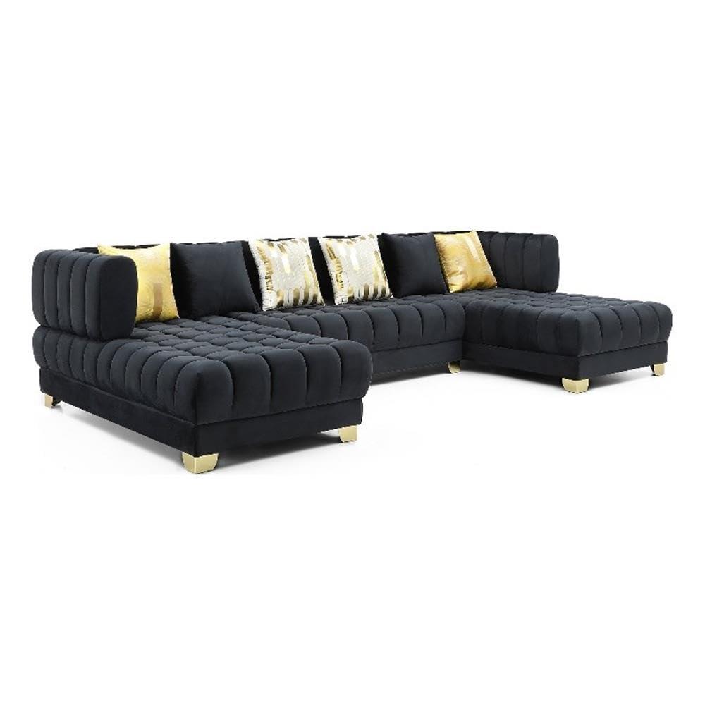 Better Home Products Marigold U-Shaped Velvet Sectional Sofa in Black