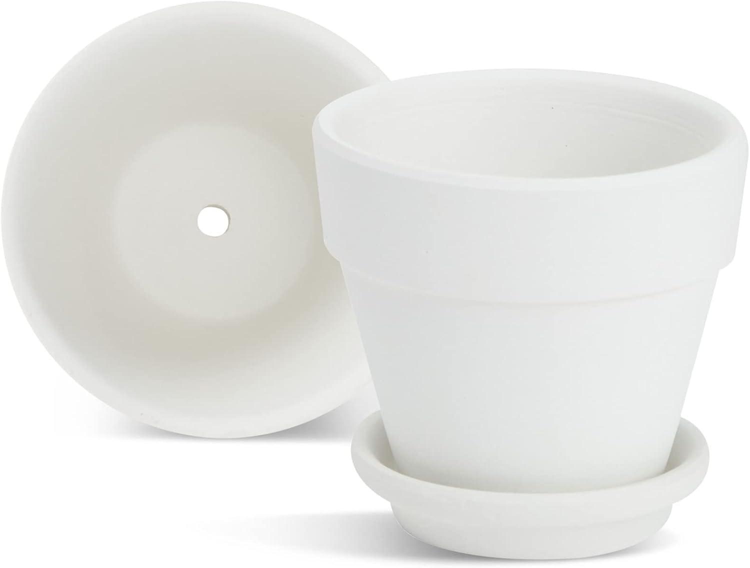 Juvale 12 Pack White Clay Mini Terracotta Pots with Saucers and Drainage Hole, Paintable Pottery for Succulents, Crafts, and Wedding Decor, 3 Inch