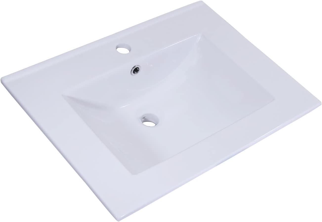 Miniyam 24" Ceramic Sink with Overflow, Drop in Bathroom Vessel Sink, White