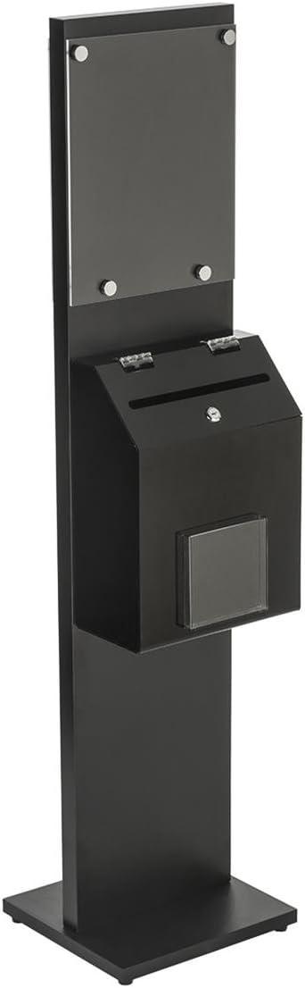 Displays2go SSB812BKBK Locking Suggestion Box Station, 8.5x11-Inch Sign Holder, Floor Standing, Black