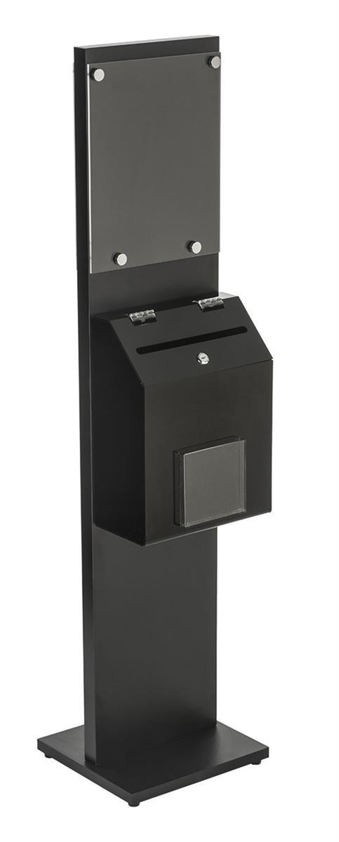 Displays2go SSB812BKBK Locking Suggestion Box Station, 8.5x11-Inch Sign Holder, Floor Standing, Black