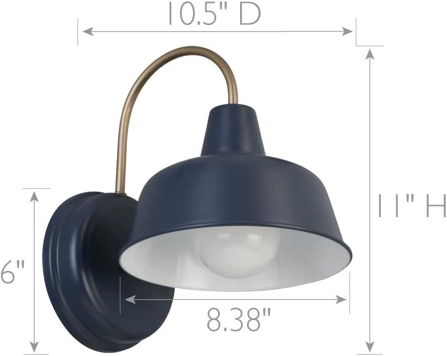 Mason Barn Light Indoor/Outdoor Wall Mount Modern Industrial Farmhouse Design House Wall Light for Patio, Garage, Bathroom, Office, Kitchen, 8-Inch, Matte Navy and Gold, 588277