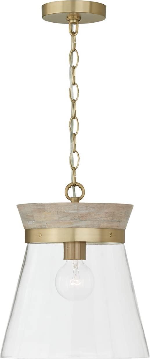Finn 1 - Light White Wash/Matte Brass Bell Pendant